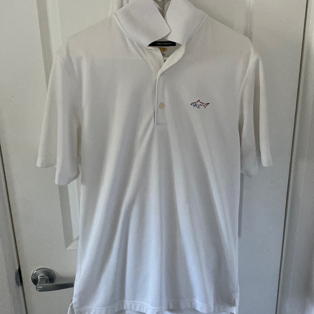 GREG NORMAN NORMAND WHITE SPORT GOLF POLO ATHLETIC ACTIVE SHIRT